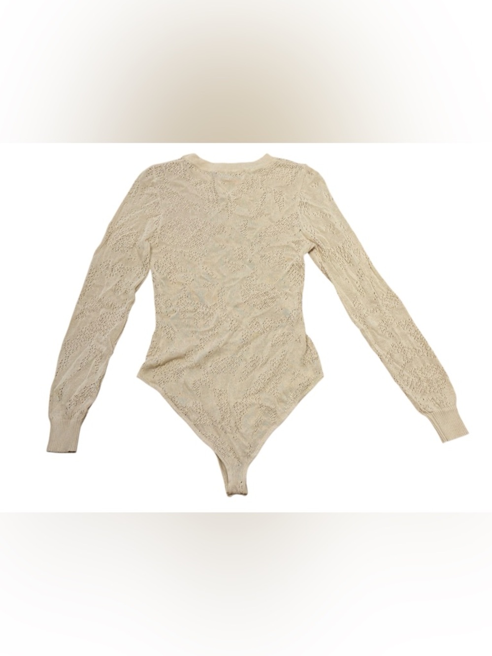 Skylar Rose Pointelle Knit Bodysuit Cream Long Sleeve Fitted Size Medium - Picture 3 of 6